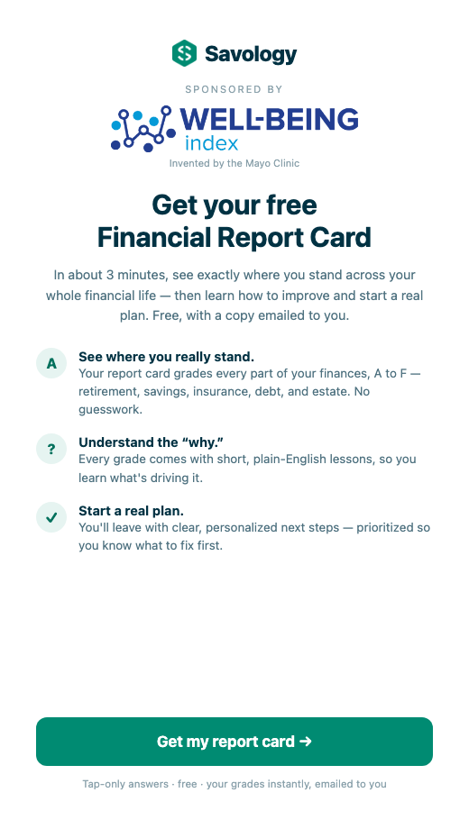 The Savology short survey carrying the Well-Being Index masthead — an example of a partner-sponsored community survey